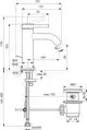 Edelstahl-Waschtischarmatur von Ideal Standard mit Hebelgriff und Abflussgarnitur. Technische Zeichnung mit Maßangaben für Installation und Zubehör.